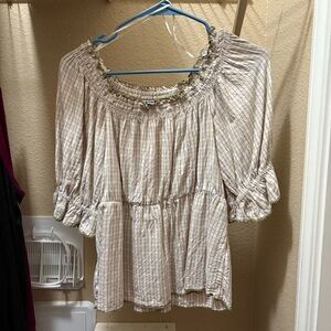 Old Navy Smocked Plaid Puff-Sleeve Babydoll Top / Small